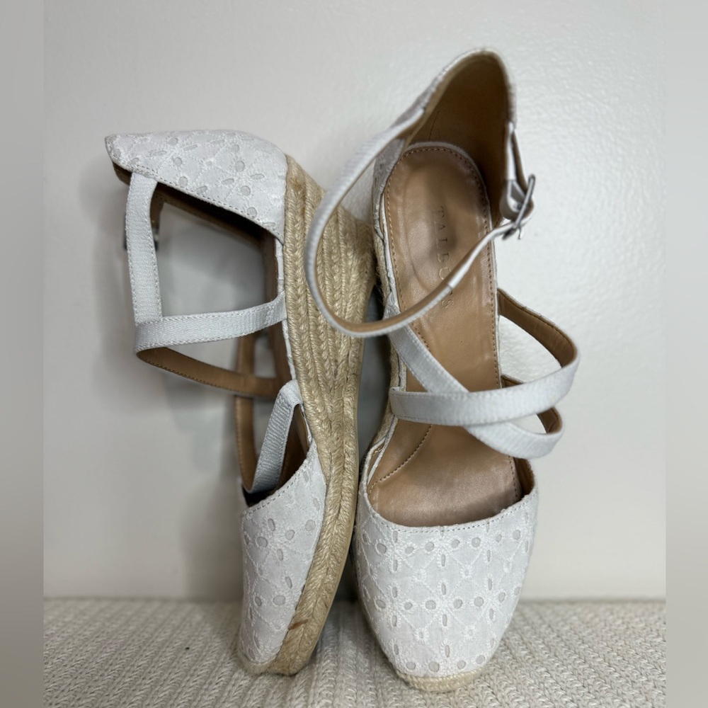 Talbots White Espadrille Wedge Sandals with Ankle Strap in size 9